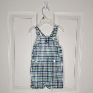 Chaps Vintage Baby Boy Plaid Shortalls Size 9 Months
